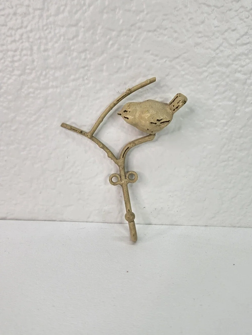 Rustic Cast Iron Chubby Bird On Branch Wall Hook Metal Coat Hat Hanger Farmhouse